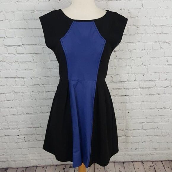 PLENTY BY TRACY REESE Dress Ottoman Leather Knit sz 8 Blue Black - Picture 4 of 6